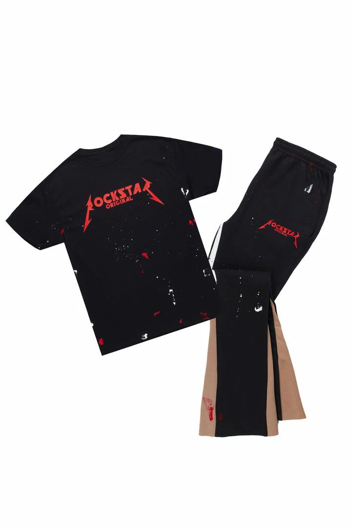 Hot Sale ❤️ MENS TRACK SETS SCOTTIE T-SHIRT/FLARE PANT SET-BLACK/RED ⭐ 6 MENS TRACK SETS SCOTTIE T-SHIRT/FLARE PANT SET-BLACK/RED