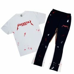 MENS TRACK SETS SCOTTIE T-SHIRT/FLARE PANT SET-NAVY/RED