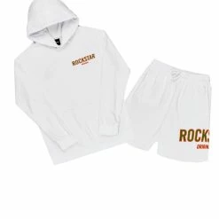 MENS SHORT SETS Track Sets CASEY HOODIE/SHORT FLEECE SET-WHITE