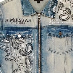 MENS DENIM JACKETS SKI PRINTED JACKET- BLUE