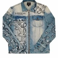 MENS DENIM JACKETS SKI PRINTED JACKET- BLUE
