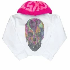 WOMENS JACKETS SKULL DENIM JACKET-WHITE