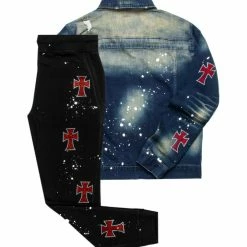 MENS TRACK SETS STERN DENIM JACKET/TRACKPANT SET-BLACK