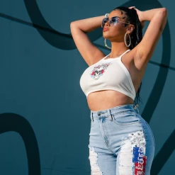 Rockstar Original Sales 34 WOMENS TOPS PRESLEY HALTER NECK TANK-WHITE Best Seller