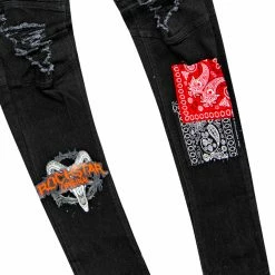 MENS JEANS SKINNER PATCHWORK JEAN-BLACK