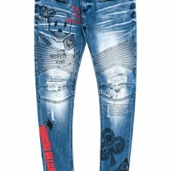 MENS JEANS SNOH PRINTED DENIM JEAN- BLACK/RED