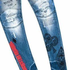 MENS JEANS SNOH PRINTED DENIM JEAN- BLACK/RED