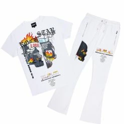 Brand new ✔️ MENS TRACK SETS CHASE T-SHIRT STACKED FLARE TRACKSET-WHITE 🔔 15 MENS TRACK SETS CHASE T-SHIRT STACKED FLARE TRACKSET-WHITE