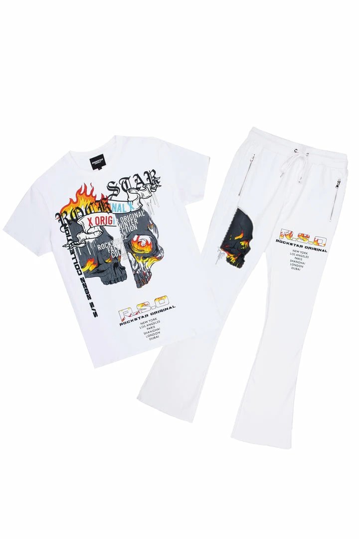 Brand new ✔️ MENS TRACK SETS CHASE T-SHIRT STACKED FLARE TRACKSET-WHITE 🔔 7 MENS TRACK SETS CHASE T-SHIRT STACKED FLARE TRACKSET-WHITE