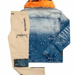 MENS TRACK SETS EVERETT DENIM JACKET/TRACKPANT SET-ORANGE