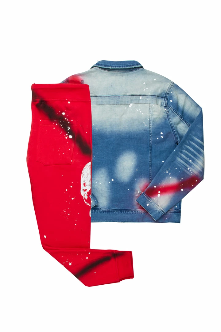 Flash Sale 🔥 MENS TRACK SETS NOMAR DENIM JACKET/TRACKPANT SET-RED 👏 7 MENS TRACK SETS NOMAR DENIM JACKET/TRACKPANT SET-RED