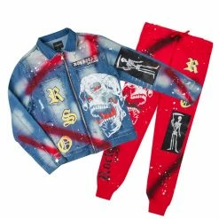 Flash Sale 🔥 MENS TRACK SETS NOMAR DENIM JACKET/TRACKPANT SET-RED 👏 10 MENS TRACK SETS NOMAR DENIM JACKET/TRACKPANT SET-RED