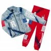 MENS TRACK SETS KRON DENIM JACKET/TRACKPANT SET-RED