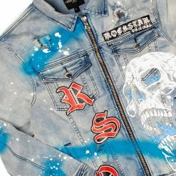 MENS TRACK SETS ROMAN DENIM JACKET/TRACKPANT SET-WHITE