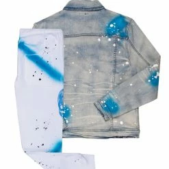 MENS TRACK SETS ROMAN DENIM JACKET/TRACKPANT SET-WHITE