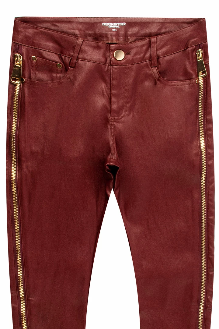 Wholesale ⭐ WOMENS PANTS THE TATE FAUX LEATHER ZIPPER PANT-BURGUNDY Best Seller 🔔 2 WOMENS PANTS THE TATE FAUX LEATHER ZIPPER PANT-BURGUNDY Best Seller