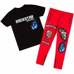 MENS TRACK SETS TATUM T-SHIRT TRACK SET- RED/BLK