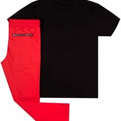 MENS TRACK SETS TATUM T-SHIRT TRACK SET- RED/BLK