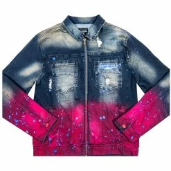 Rockstar Original Sales 48 MENS DENIM JACKETS TECCA PRINTED DENIM JACKET-BLUE/FUCHSIA