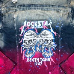 MENS DENIM JACKETS TECCA PRINTED DENIM JACKET-BLUE/FUCHSIA