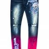 MENS JEANS Denim TECCA PRINTED JEAN-BLUE/FUCHSIA