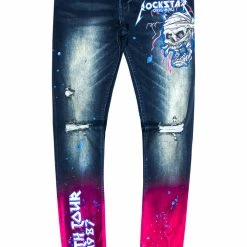 MENS JEANS Denim TECCA PRINTED JEAN-BLUE/FUCHSIA
