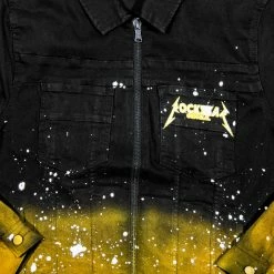 MENS DENIM JACKETS TECCA PRINTED DENIM JACKET-BLACK/YELLOW