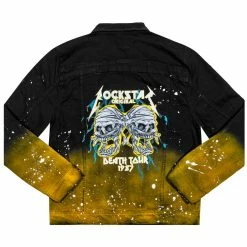 MENS DENIM JACKETS TECCA PRINTED DENIM JACKET-BLACK/YELLOW
