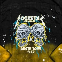 MENS DENIM JACKETS TECCA PRINTED DENIM JACKET-BLACK/YELLOW
