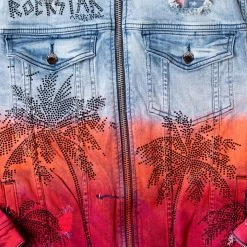 MENS DENIM JACKETS TOVI OMBRE CRYSTAL JACKET- ORANGE