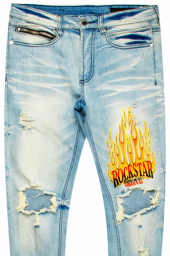 Cheapest 🎁 MENS 👖 JEANS Denim YORK PRINTED JEAN-BLUE ✨ 2 MENS JEANS Denim YORK PRINTED JEAN-BLUE