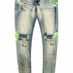 MENS JEANS ZAYDEN 5 POCKET PAINTER JEAN-GREEN Denim