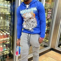 MENS HOODIES & SWEATSHIRTS Tops ZONE PRINTED HOODIE-ROYAL BLUE