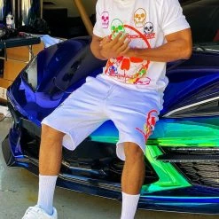 MENS SHORT SETS Cleo White Printed Short Set