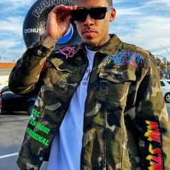 MENS DENIM JACKETS RIDGE PRINTED JACKET- GREEN