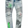 MENS JEANS SNOH PRINTED BIKER JEAN- GREEN Denim