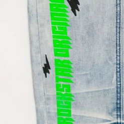 MENS JEANS SNOH PRINTED BIKER JEAN- GREEN Denim